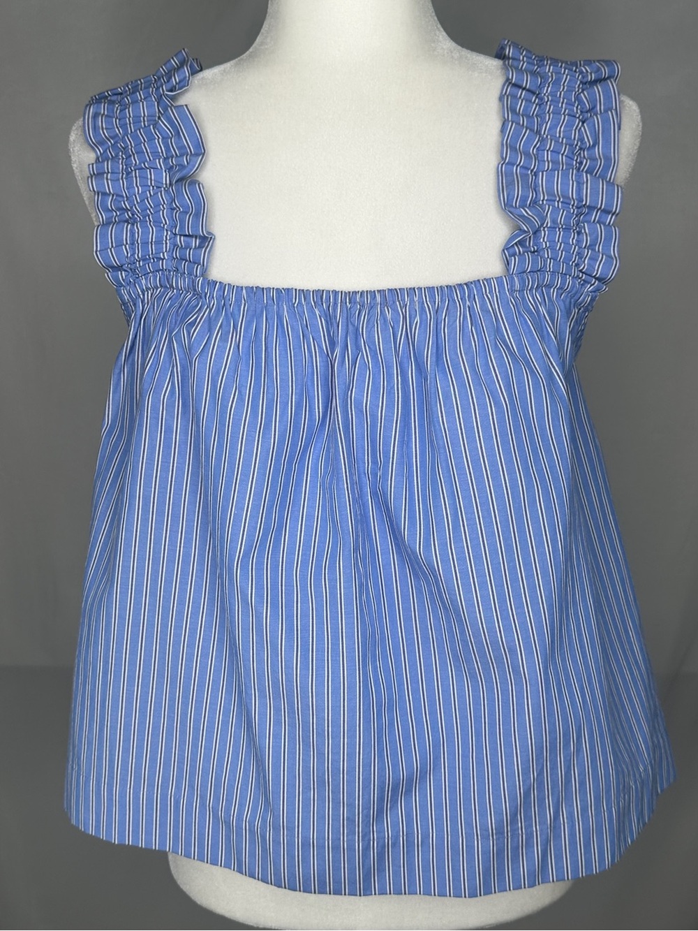On 34th Blue Pinstripe Ruffle Strap Tank Top Cottagecore Sz S